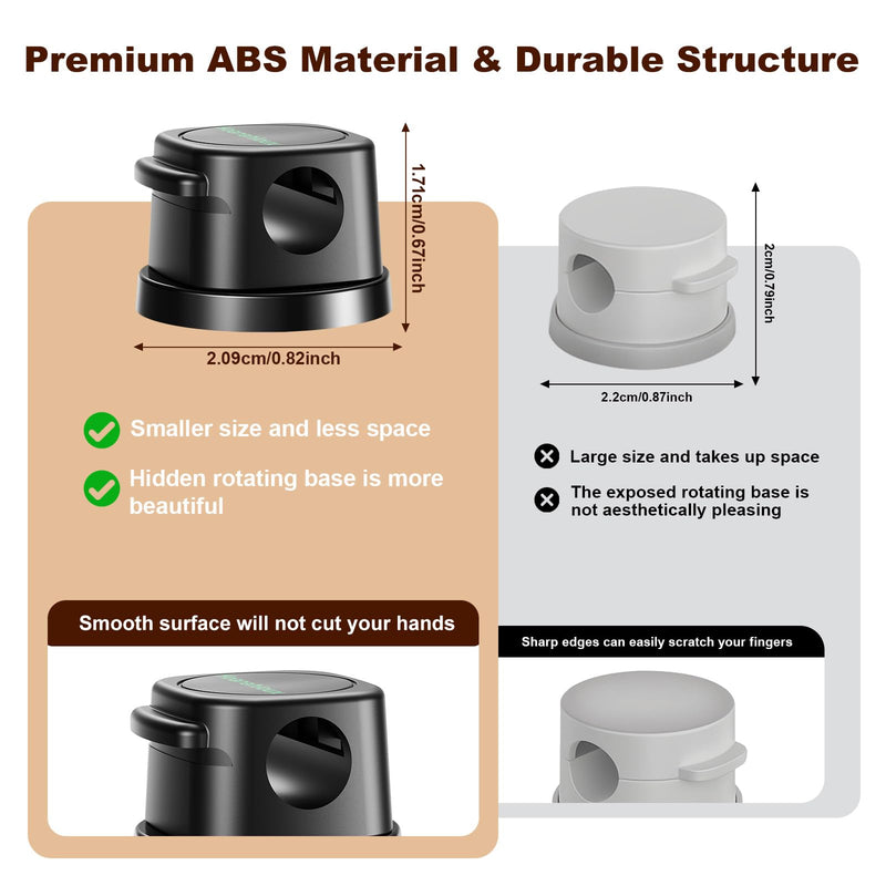 Magnetic Cable Clips 12 Pack, 360° Rotatable Self-Adhesive Cord Holder with One-Hand Open Lid, Cable Management for Nightstand Desk Car Phone Charger