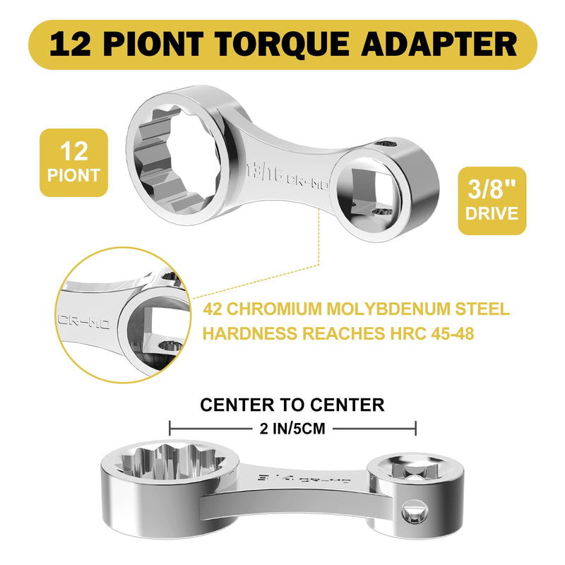 ANPUDS 12 Pcs SAE Torque Adapter Set, 5/16"-7/8", 3/8" 12-Point Extension | Cr-Mo Steel, 1/2''+1/4'' + Bit Adapter, Torque Wrench Adapter, for Engine Bay, Brake, Suspension, Motorcycle & Tight Access SAE 12Pcs
