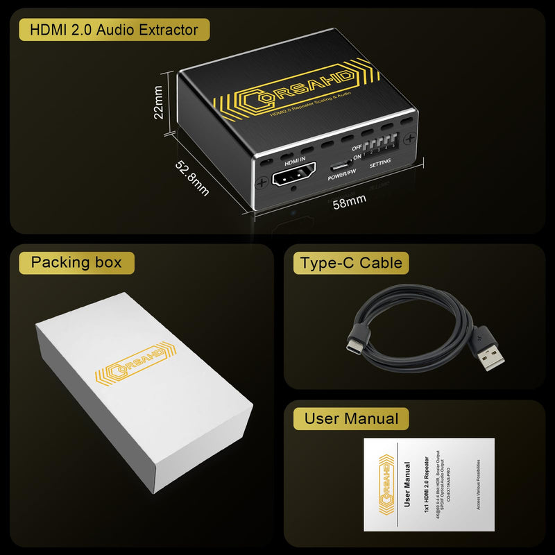 4K@60Hz HDMI 2.0 Audio Extractor Converter,HDMI to SPDIF Optical 7.1/5.1CH,Stereo 3.5mm,Supports Scaler,CEC,Dolby Digital Audio De-embed,HDCP 2.2/2.3 Bypass,for PS5,Xbox