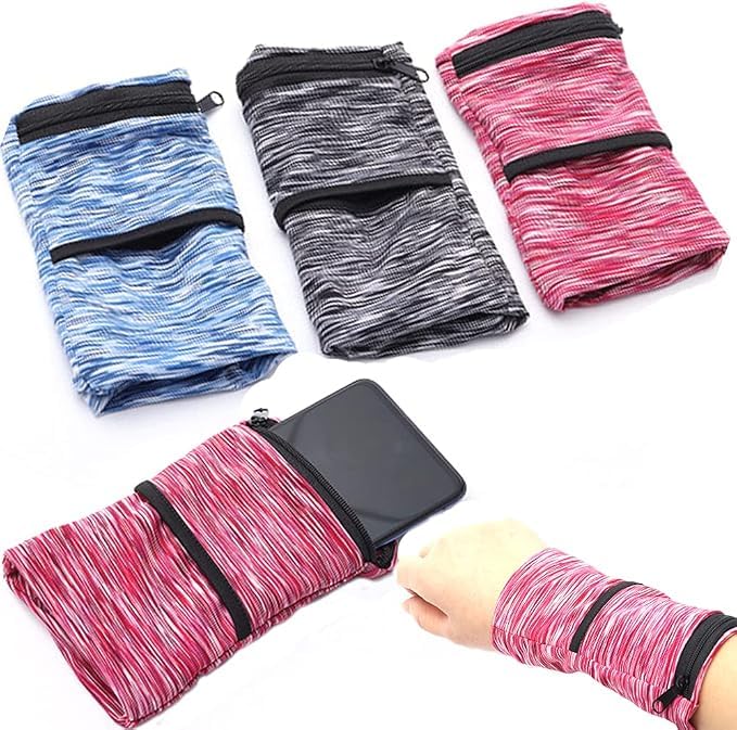 Wrist Pouch Wrist Wallet Sports Wristband Wallet with Zipper Pocket for Running Jogging Cycling Yoga Red