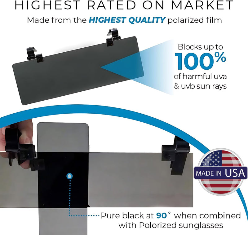 Glare Guard Polarized Car Visor Extender Sun Blocker, Anti-Glare Windshield Shield for Cars/SUV, Sun Visor Extension Blocks UV, USA Visors Extender Attachment for Car Visor, Sunvisors Shade for Cars