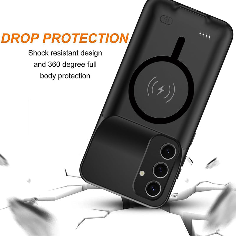 Battery Case for Galaxy S23 FE,Upgraded 12000mAh High Capacity Rechargeable Portable Protective Extended Charger Case Wireless Charging Compatible with S23 FE(6.4 inch) Charging Case & Carplay Black