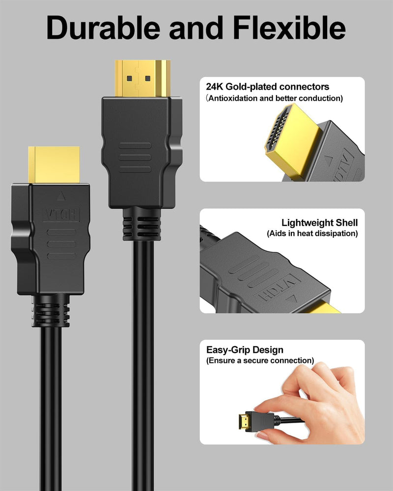 4K HDMI Cable 3FT 10-Pack, HDMI to HDMI 3 Foot High Speed HDMI 2.0 Cable Shielded Cord with Ethernet Support 4K@60Hz, 2K, HDR, ARC, 3D Compatible with Monitor, Roku/Fire TV, Laptop, PS5/4, Blu-ray 3.3FT