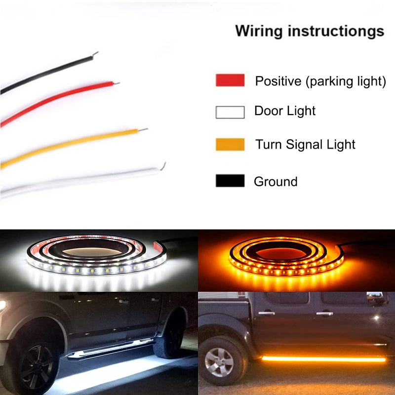 SOCAL-LED LIGHTING 60 Inch Truck LED Running Board Light Amber Side Marker Kit Sequential Turn Signal, White Courtesy Door Lights Extended Crew Cab Led Bar Bed Light Switchback Underglow Strip 60 Inches