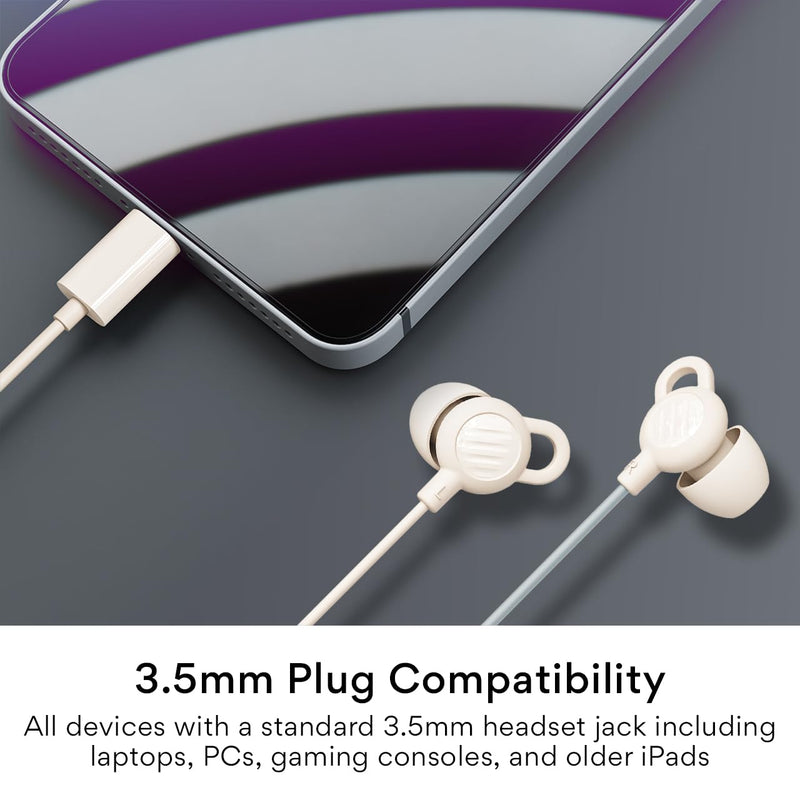 MEE audio SleepTones USB-C Wired Sleep Earbuds for Side Sleepers with Lightweight Low-Profile Silicone Earpieces, Noise Reduction Sleeping Headphones with Built-in Mic & Volume Controls (Beige)