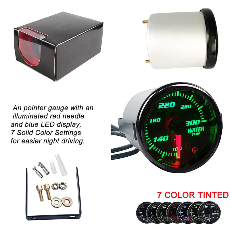 52mm Water Temp Gauge 7 Color Tinted 2"-1/16" Temperature Meter 100-300℉ Fahrenheit Includes Electronic Thread 1/8 NPT Sensor