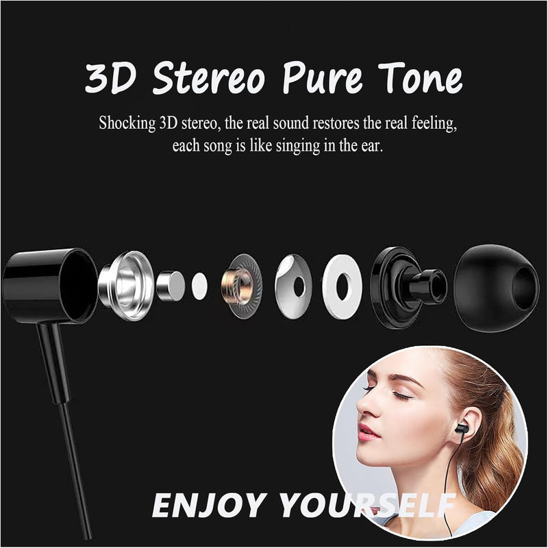 2-Pack Wired Earbuds with Microphone, 3.5mm Stereo Earphones, Corded in-Ear Headphones, Hands-Free Calls, Call (Black & White)
