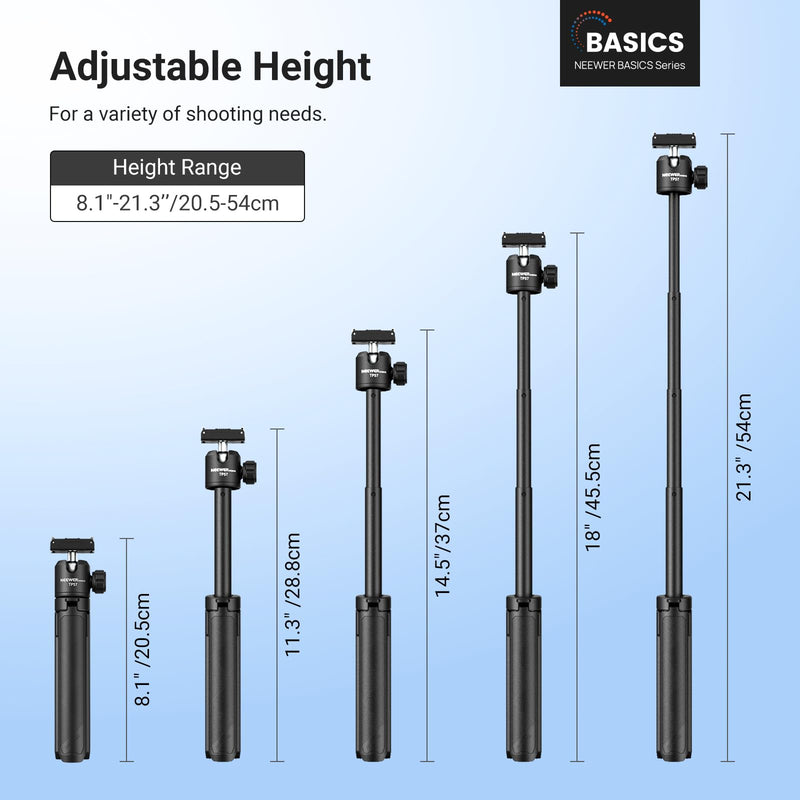 NEEWER Basics Action Camera Selfie Stick Tripod Compatible with DJI Osmo Action 6 Osmo 360 Nano, 8.1-21.3in Desk Stand with Quick Release Magnetic Mount Adapter & Ball Head for Video Recording, TP57