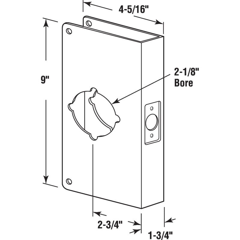 Prime-Line U 9552 Stainless Steel Lock and Door Reinforcement Plate for 1-3/4 In. Thick Doors, Stainless Steel Finish (Single Pack) 4-5/16"