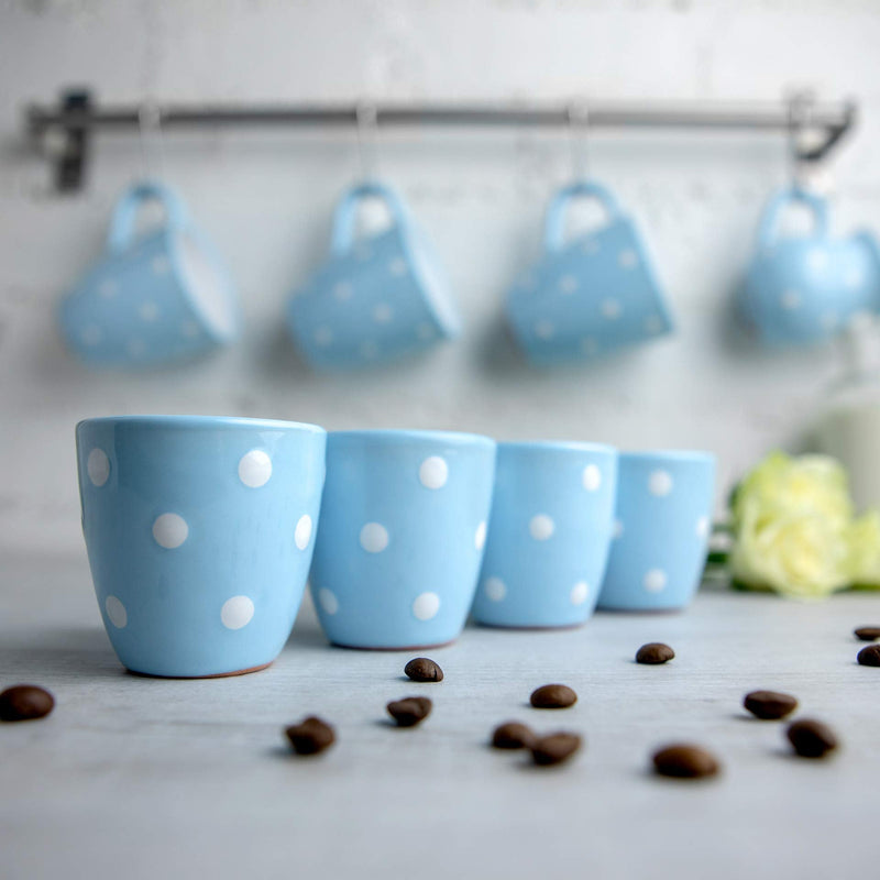 City to Cottage Ceramic Espresso Cups of 4, Small Expresso Shots, Demitasse, Perfect for Espresso Machine, Handcrafted Cups (Sky, Baby Blue Polka Dot)