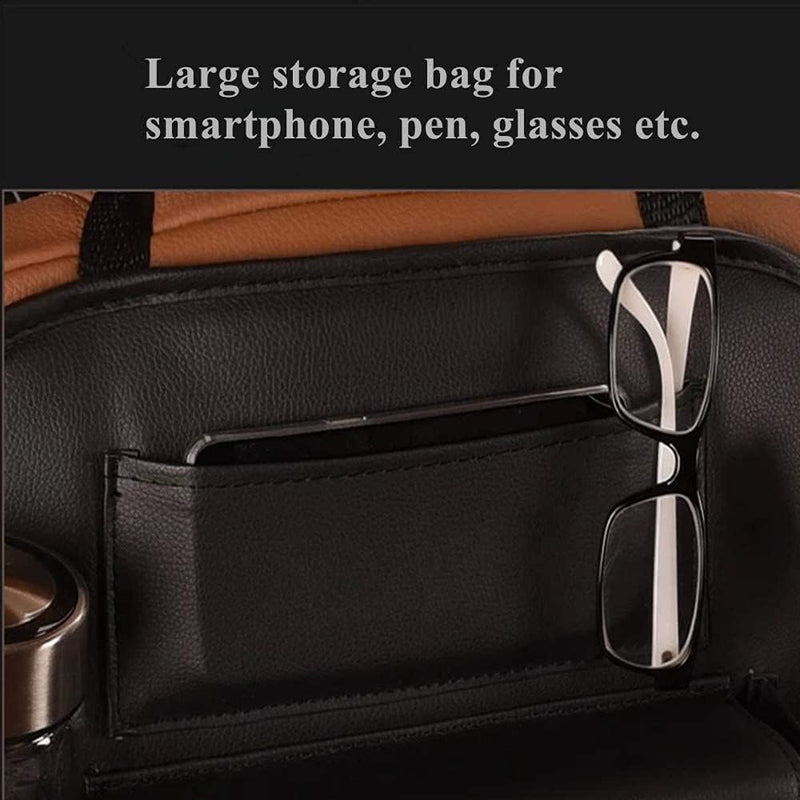 2 Pack PU Leather Premium Car SeatBack Organizer Travel Accessories Kick mats Back seat Protector and Cup Holder Holder Universal Use Seat Covers Black