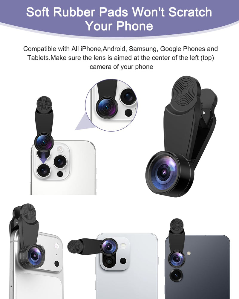 7-in-1 Cell Phone Camera Lens Kit, 15X Macro, 0.63X Wide Angle, 2X Telephoto, 198° Fisheye, CPL, Star & Kaleidoscope Filters, Compatible with iPhone, Samsung & Most Major Smartphone