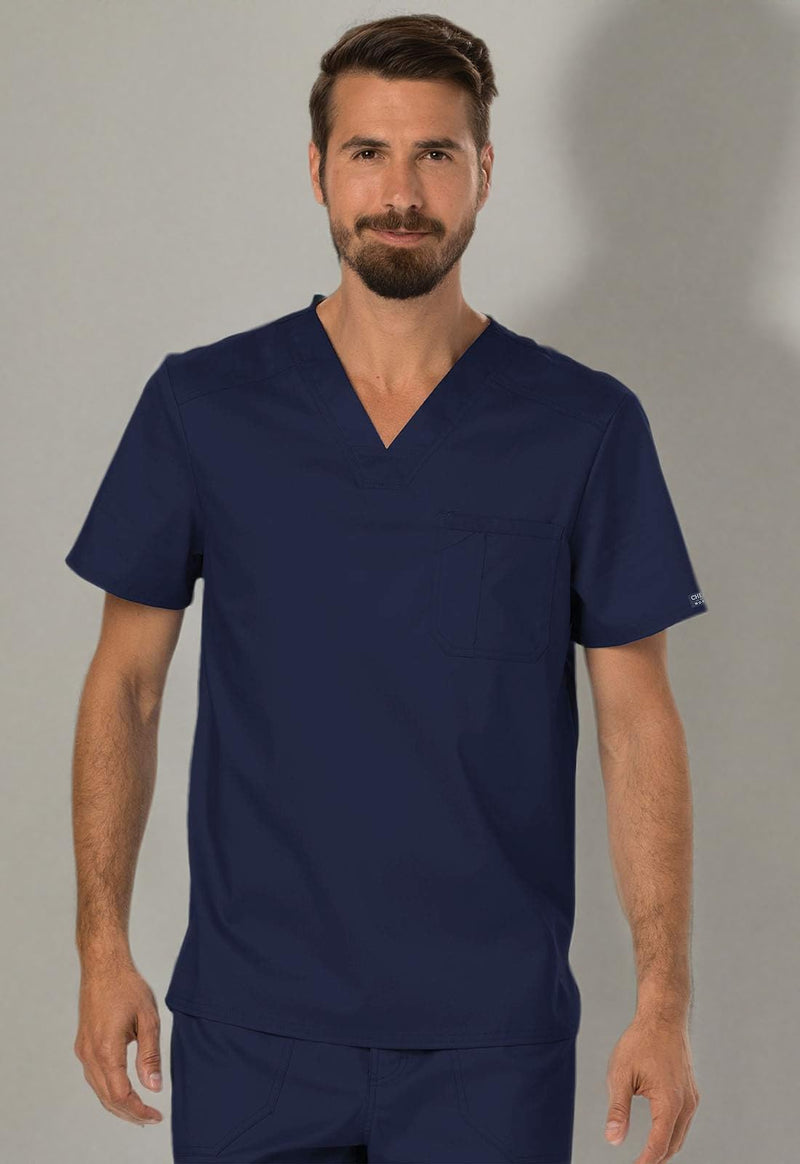 Cherokee Scrub for Men's Tuckable V-Neck Top with 1 Chest Pocket, Pen Slot, Ultra Soft, Durable, 2-Way Stretch Fabric- WW690 Large Navy