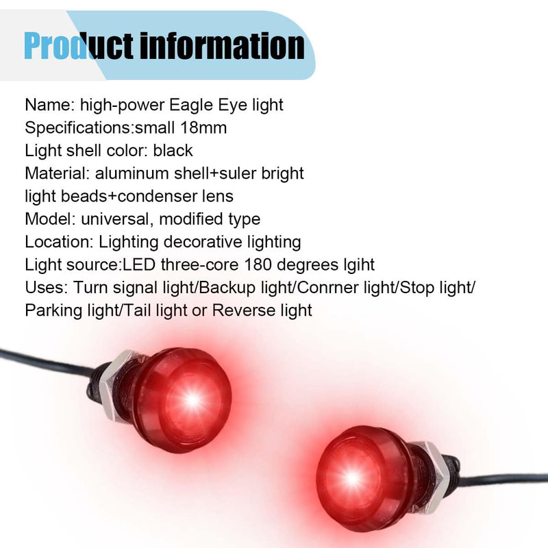 10PCS 18mm Car Eagle Eye LED Bulbs, 12V Ultra-thin Motorcycle Daytime Running Lights, Waterproof DRL Bumper Fog Light Small Bulbs, Tail Backup Reverse Marker Lights for Car Motor (Red) Red