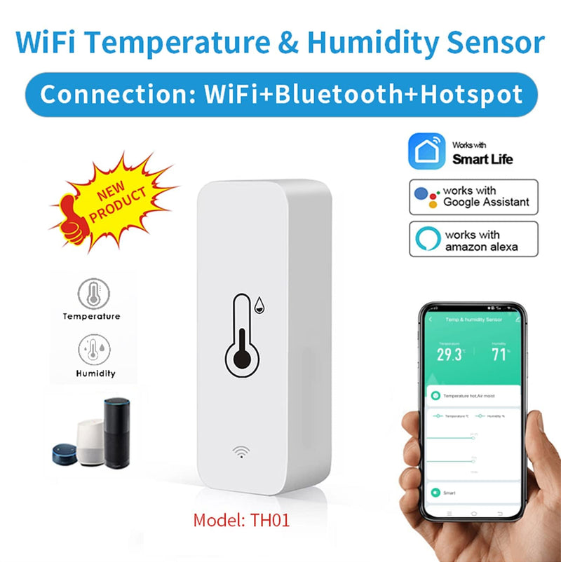WiFi Humidity Temperature Monitor: Smart Hygrometer Thermometer for Remote Monitor and Alert, High Precision Indoor Thermometer with TUYA App, No Hub Required, Compatible with Alexa (4-Pack) 4-Pack
