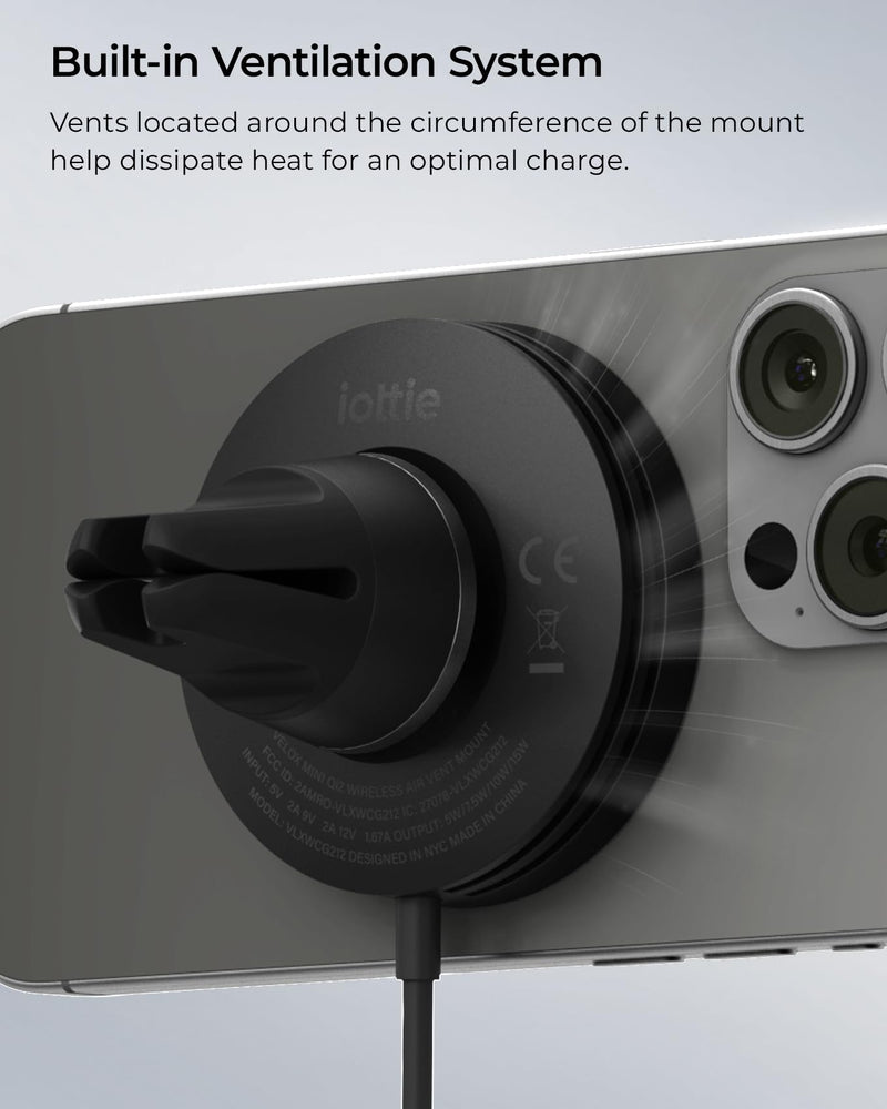 iOttie Velox Qi2 Mini Wireless Charging Car Mount - MagSafe Compatible Air Vent Phone Mount with 15W Charging for Qi2-enabled Smartphones Including iPhone 12,13,14,15,16 and 17. Car Charger Included. Qi 2 Wireless Charging
