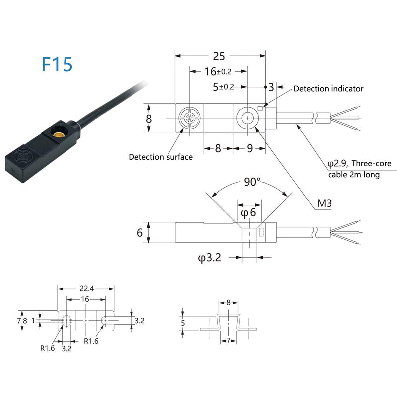 Taidacent 12~24VDC Proximity Sensor 3 Wires Metal Proximity Sensor Thin Flat Inductive Limit Switch (NPN Normally Open, F15) NPN Normally Open