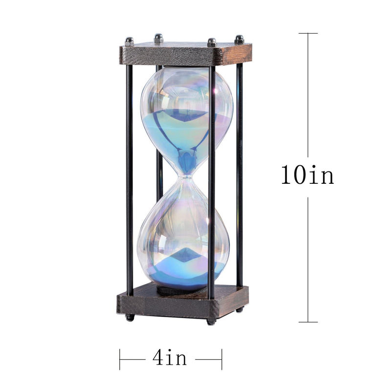 Rainbow Hourglass Timer 60 Minute, Wooden Frame Decorative Sand Timer (Blue Sand, Large Size) Blue Sand