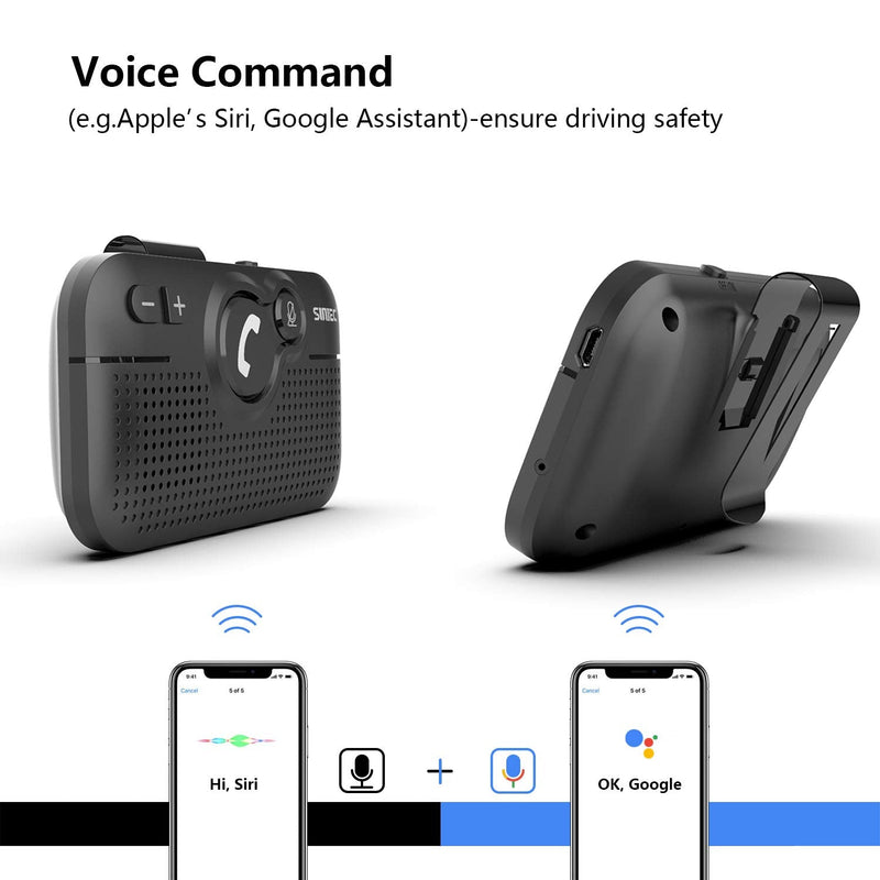 Handsfree Bluetooth Car Kit for Cell Phone,Wireless Speaker for Car | AUTO Power On Off Reconnect, Support Siri Google Voice Assistant Hands Free Phone Speakerphone with Visor Clip - BC980SA Black