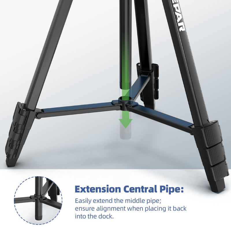 Huepar 60-Inch Lightweight Tripod Portable Adjustable Tripod for Laser Level with 3-Way Swivel Pan Head, 2 Bubble Levels, 1/4" and 5/8" Thread Mount for Varieties Tools, Only for Indoor Basic Work