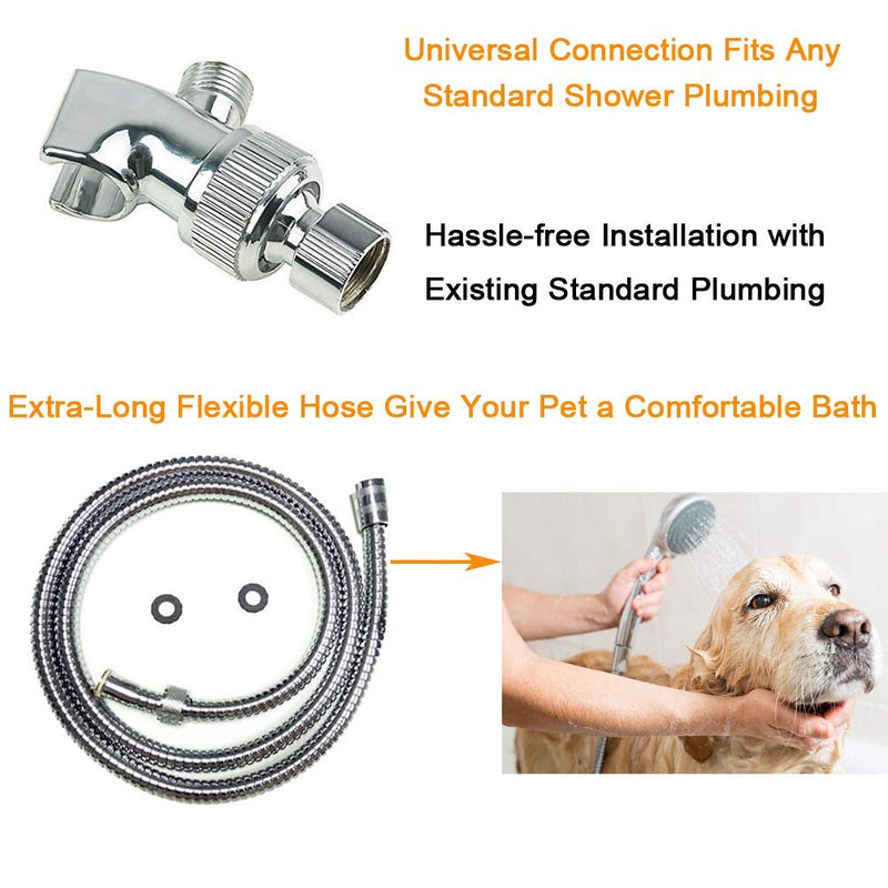 HauSun Handheld Shower Head with On/Off Switch - 5 Spray Settings 6.5 Feet Extra Long Hose High Pressure with Bathroom Faucet Kit - Universal Adapter Holder Mount for Wall,Chrome Finish