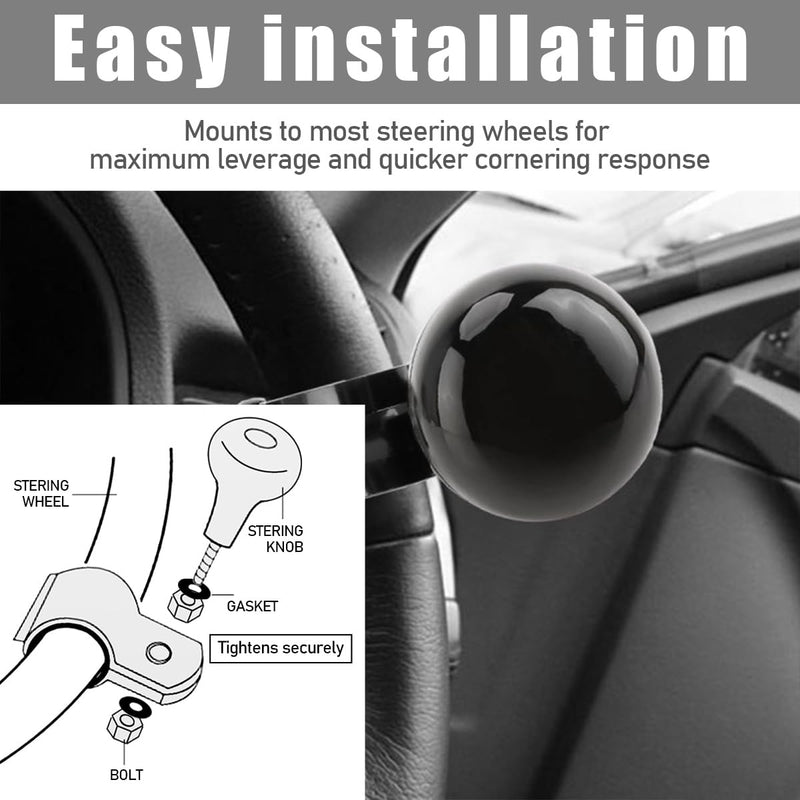 Car Woodgrain Steering Wheel Spinner Knob, Anti Slip Automotive Power Handle Spinner, Smooth Ball Shape Aid Knob to Control Steering Wheel Easier, Car Accessories (Black) Black