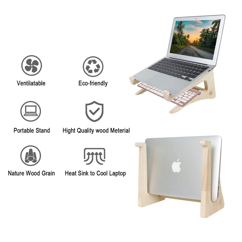 UI U & I Laptop Stand, Wooden Laptop Stand, Detachable Wooden Notebook Holder Mount Stand for Desk, 11-14inch Compatible with Apple MacBook Air Mac Pro, HP, DELL, Acer, Toshiba, Surface, Lenovo etc small