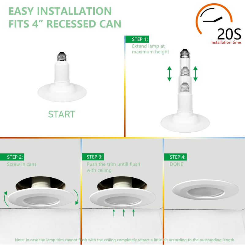 Soliseed 4 Inch LED Can Lights Length Adjustable Recessed Lights 2700K Soft White,Retrofit Downlight Replacement,9W=40W,500LM,Dimmable recessed Lighting,Easy to Install,4-Pack 2700K(Soft White) 4 Inch-4 Pack