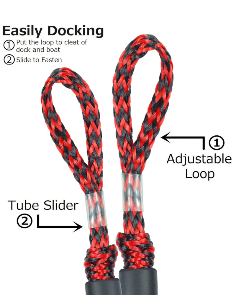Boat Accessories 2PCS Dock Lines 3FT Premium Bungee Boat Lines (Red+Black, 3Feet) Red+Black