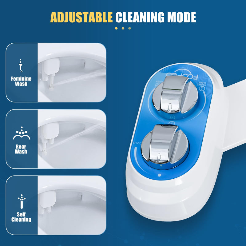 Non-Electric Bidet Attachment for Toilet, Dual Nozzle Rear & Feminine Wash | Easy to Install Self-Cleaning, Adjustable Water Pressure, for any Standard Two-piece Toilet