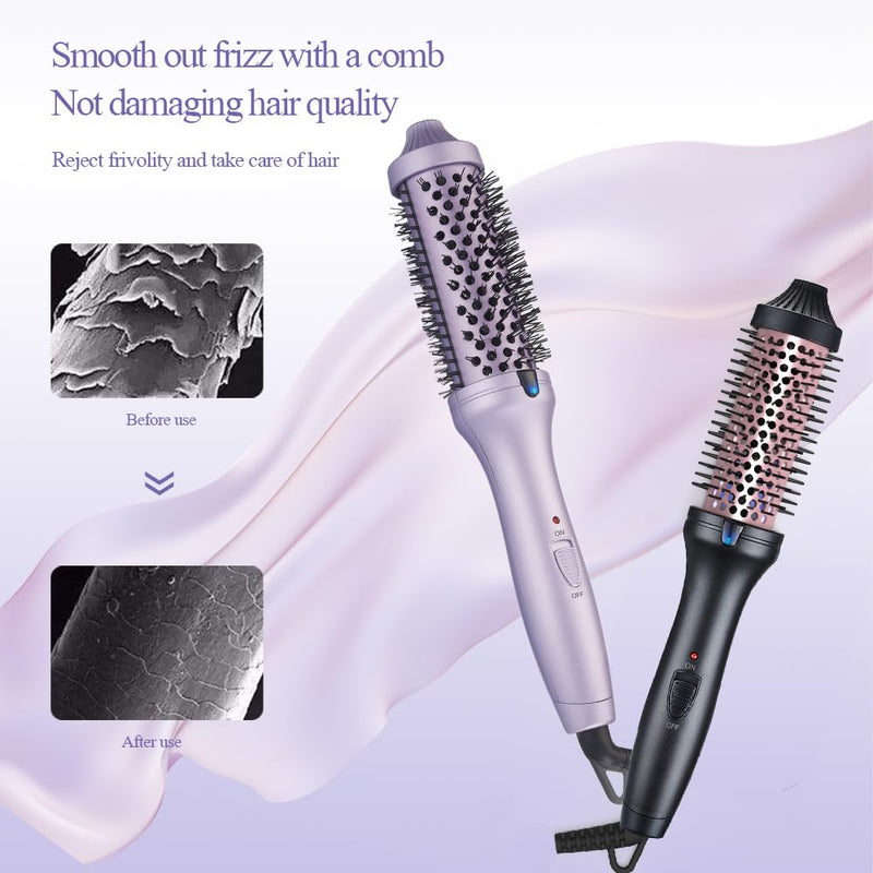 3-in-1 Negative Ion Heating Brush 38mm - 10°C Dual Tension Round Ceramic Tourmaline Brush for Full & Curly Hair (Purple)