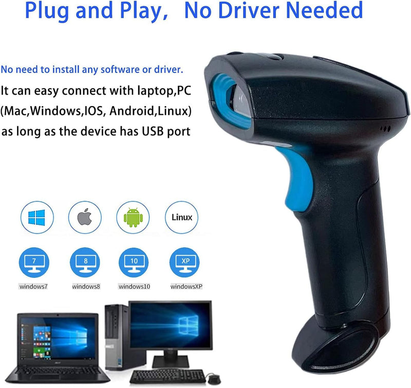 Wireless Bluetooth Barcode Scanner Automatic 2D QR Code Scanner Wireless for POS System, 1D PDF417 Screen Scanning Barcode Reader for Warehouse Inventory,Supermarket,Retail Shop Wireless Bluetooth