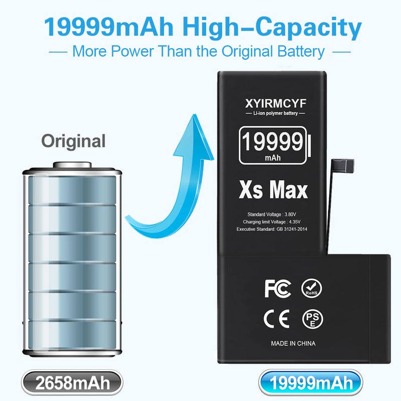 19999mAh Super Capacity Battery Compatible with iPhone Xs MAX, 0 Cycle Li-Polymer Replacement Battery for iPhone Xs MAX, with Professional Repair Tool Kit XS MAX-19999