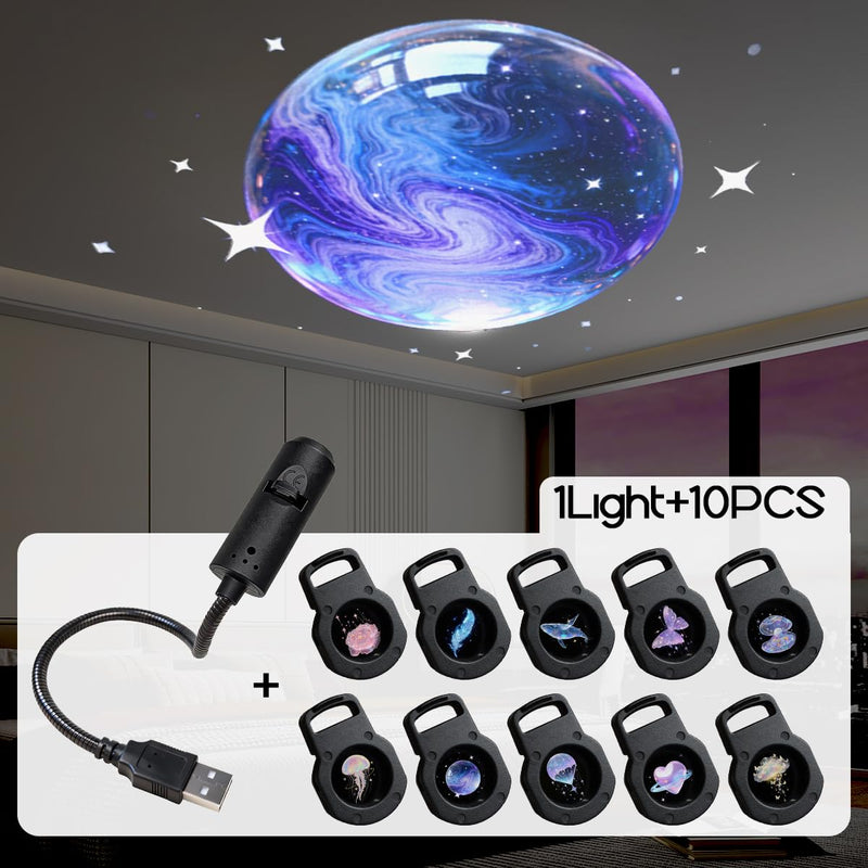 10pcs Portable USB LED Projector Lamp | Marine & Nature Projections, Whale, Butterfly, Jellyfish, Starfish, Wall/Ceiling Compatible, Birthday Gift