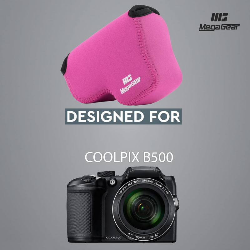 MegaGear ''Ultra Light'' Neoprene Camera Case Bag with Carabiner for Nikon COOLPIX B500 Digital Camera (Hot Pink) Hot Pink
