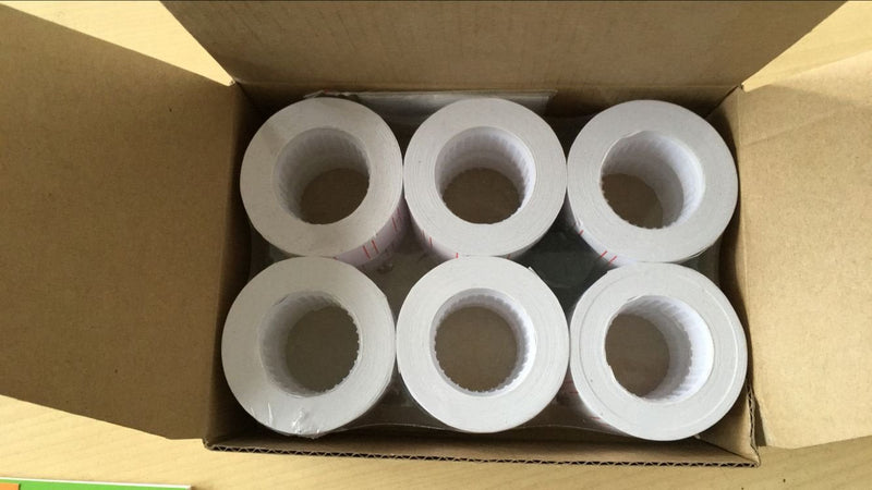 MFLABEL 12 Rolls 7200 White Price Gun Labels for Mx-5500 - with Double Red Line Visibility, Refill Ink Roll & Disposable Gloves for Easy Loading
