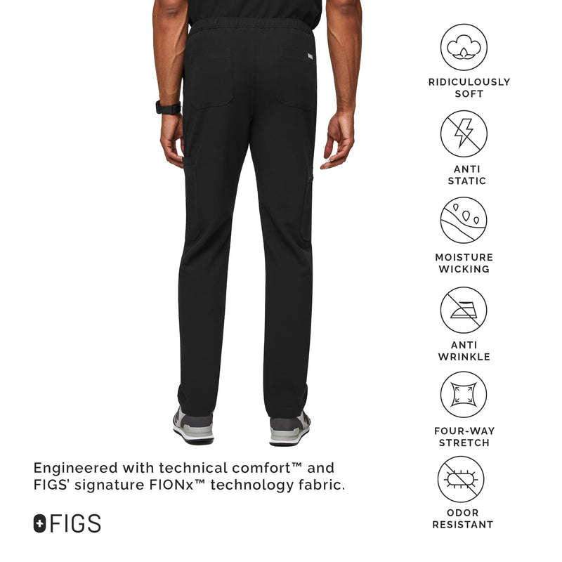 FIGS Cairo Cargo Scrub Pants for Men — Classic Straight Leg Fit, 9 Pockets, 4-Way Stretch, Anti-Wrinkle Regular Medium Black
