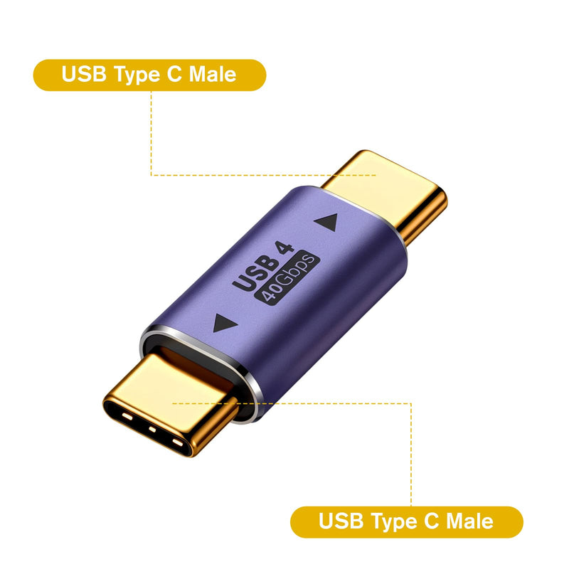 2 Pack USB C Male to Male Adapter Type C Coupler Extender Support 40Gbps Data 100W Fast Charging Video for Laptop Phone and TypeC Devices