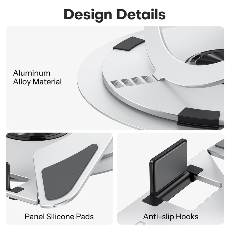 OMOTON Portable Laptop Stand for Desk, Ergonomic Computer Stand with 360° Rotating Base, 5-Level Adjustable Aluminum Foldable Mount, Compatible for 10-15.6" Laptops