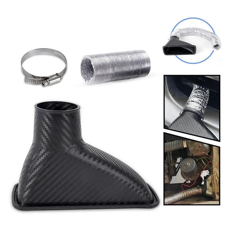 Air Intake Duct Front Bumper Turbo Air Intake Pipe, Carbon Fiber Car Square Brake Air Duct with Extendable Flexible Hose and Hose Band