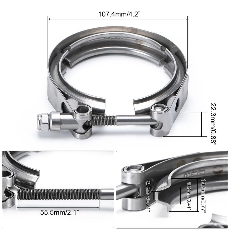 PTNHZ Universal Stainless Steel 3.0" V Band Clamp For Turbo Downpipes Exhaust Systems Sliver 3"