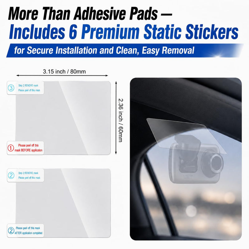 Compatible with Nextbase Series 2 Dash Cams – 122, 222, 322GW, 422GW, 522GW, 622GW, 6-Pack Adhesive Pads(3 Front + 3 Rear) + 6 Static Stickers, Front & Rear Mount Set, Black High-Bond Adhesive