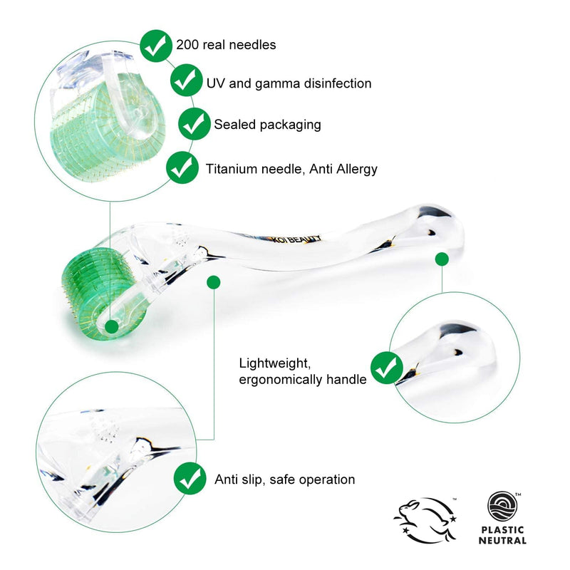 KOI BEAUTY Derma Roller 2.0 – 200 REAL NEEDLE, Professional Microneedling Roller for Hair &Beard Growth at Home, Micro Needling Roller Titanium for Face Body Scalp for Women Men #2.0