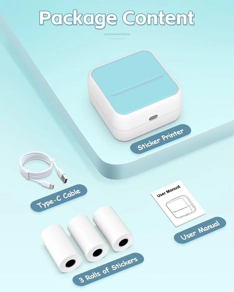 Sticker Printer - Mini Printer with Stickers, Bluetooth Inkless Printer, Sticker Maker, Mini Photo Printer, Portable Thermal Printer for iphone, Impresora Portátil for Notes, Journal, DIY, Kids Gift