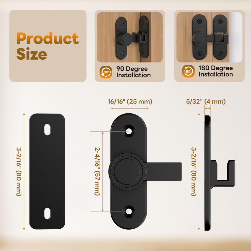 Barn Door Locks, 90/180 Degree Right Angle Flip Gate Latch Fit for Bedroom, Garden, Cabinet - Sturdy and Secure Sliding Barn Door Lock (Black-4 Pcs) Black-4 Pcs