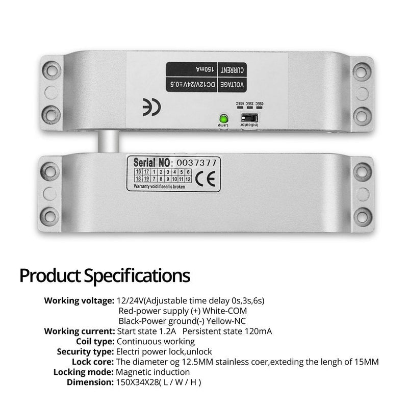 JASAG DC12V Electric Mortise Lock, Fail Safe Mode with Adjustment Time Delay, Electric Drop Bolt Lock for Door Access Control, Silver (JASAG-XXS1)