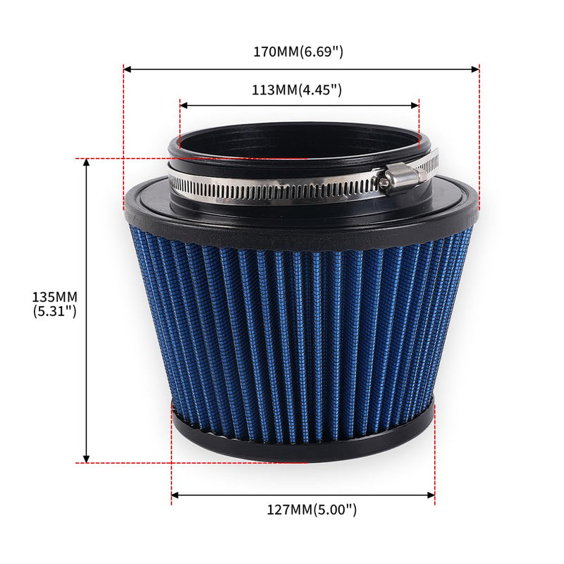 muge racing 4.5"/115mm Cold Air Intake Filter, High Performance, Washable Filter, Clamp-On Replacement Air Filter Mushroom Head Blue