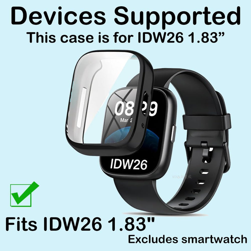TPU Case with Built-in Screen Protector for Cillso LODIMEKE IDW26 1.83" Fitness Tracker Smart Watch, Full-Body Protection, 9H Shockproof Black