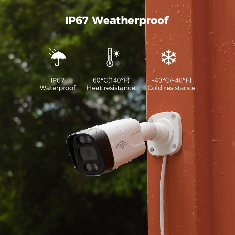 Hiseeu [Human Vehicle Detect] 5MP PoE Camera, IP Camera Outdoor, 2 Way Audio, Spotlight&Sound Alarm, IP67 Waterproof, Remote Access, No Monthly Fee, Work w PoE NVR 5MP Camera