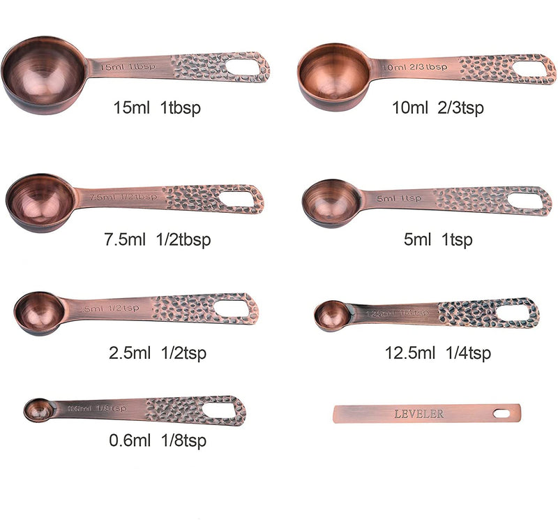 Copper Measuring Cups and Spoons - 6 Plated Cups, 7 Metal Spoons, 1 Leveler - Dry Measure Set A02: copper-Set of 16pcs